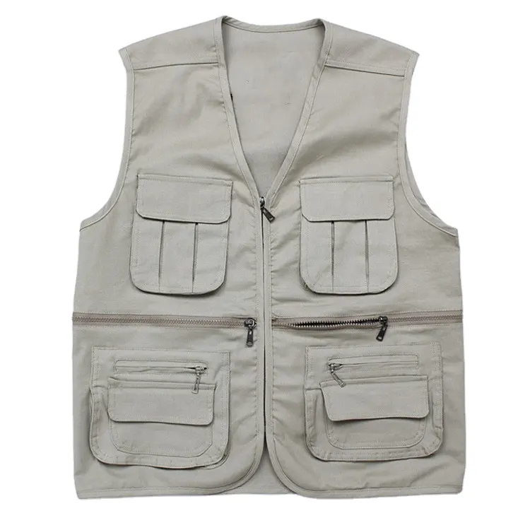 China Manufacturer Casual Fishing Cotton Canvas Work Vest Safety Utility Multi Pocket Vest Durable Mens Tactical Vest Wholesale