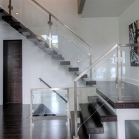 Escaliers Flottants Intérieurs Préfabriqués Modernes de Luxe, Cantilever, avec Support Mural Dissimulé, Marches en Bois et Balustrade en Acier Inoxydable