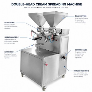 Máquina doble cabezal para untar crema, repostería, crepes, pasteles, untador <span class=keywords><strong>de</strong></span> crema <span class=keywords><strong>de</strong></span> mantequilla, salsa <span class=keywords><strong>de</strong></span> durian, salsa <span class=keywords><strong>de</strong></span> chocolate, maquinaria alimentaria - Product Image 3