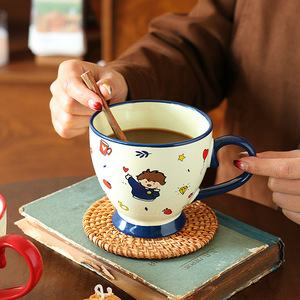 Cartoon <b>Ceramic</b> Mug Red And Blue Heat Resistant Couple Water <b>Cup</b> For Home Use Birthday Gift For Girls Souvenir - Product Image 1