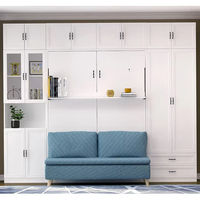 Lit mural intégré moderne avec armoire, bureau et bibliothèque sur mesure pour petits appartements, lit Murphy pliant dissimulé avec canapé