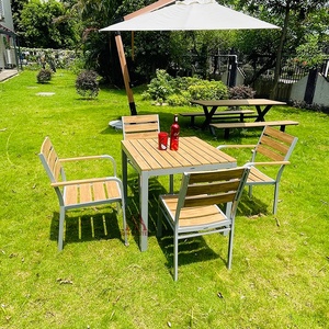 Muebles de patio exterior, juego de comedor de jardín para 4 Hotel, patio, restaurante, sillas de madera al aire libre y juego de mesa de banco - Product Image 4
