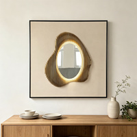 Décoration murale moderne de luxe en lattes de bois paramétriques abstraites 3D, miroir mural décoratif fait main avec rétroéclairage LED