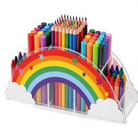 Porte-crayons en acrylique arc-en-ciel pour bureau, 5 compartiments, organiseur de papeterie de bureau, présentoir de rangement pour stylos d'art pour enfants