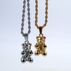 No deslustre logotipo personalizado 18K chapado en oro de acero inoxidable irrespetuoso oso colgante encanto Collar para Mujeres Hombres joyería - Product Image 2