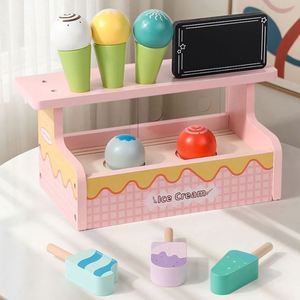 Cocina de Juguete de Madera, Juego de Helados de Madera No Tóxica, Juguetes de Helados para Niños Pequeños de 3 a 5 Años - Product Image 1