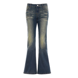 Pantalones Acampanados Transpirables de Estilo Vintage y Vanguardista - Jeans de Mezclilla Lavada Sólida para Mujer, Estilo Retro Urbano - Product Image 6