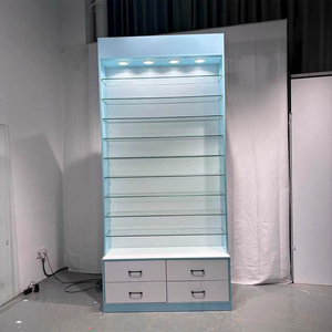 Vitrina Moderna de Madera y Vidrio con Luces LED, Estantes Ajustables y Cajones de Almacenamiento para Farmacias, <span class=keywords><strong>Accesorios</strong></span> Móviles y Tiendas Minoristas - Product Image 2