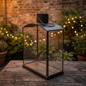 Rectangle Metal <b>Lantern</b> with Glass Panels <b>Tealight</b> Holder Handmade Reusable Home Decoration Indoor Use - Product Image 1