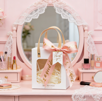 Boîte cadeau de luxe personnalisée en papier blanc avec fenêtre transparente et nœud en ruban, vente en gros pour fabricants, idéale pour les faveurs de mariage