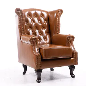 American Chesterfield Retro Antique Vintage Classic Hotel Club Living Room Real Pu Leather High Back Armchair Single Sofa Chair