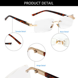 <strong>Fashion</strong> Custom Gold Square Eyeglasses Metal Rimless Diamond Cut Edge Anti Blue Light Blocking <strong>Reading</strong> <strong>Glasses</strong> for Men - Product Image 4