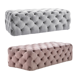 European Style Design Velvet Ottoman Bench Fabric Upholstered <strong>Chesterfield</strong> <strong>Footstool</strong> Ottomans - Product Image 1