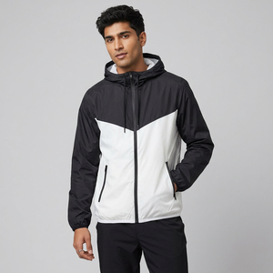 Men's Canvas Windbreaker Waterproof <b>Jacket</b> <b>with</b> <b>Zipper</b> Front Logo Hooded in Double Color-Best Sports <b>Jacket</b> - Product Image 1