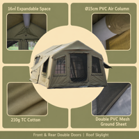 Tente de cabane gonflable en toile de coton épaisse de 12 m, résistante aux UV et imperméable, pour toutes les saisons, installation rapide, glamping en plein air, directement de l'usine
