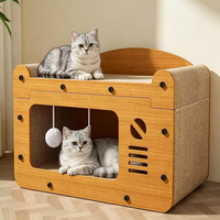 Grattoir à chat moderne classique grand format en papier et bois, 1 niveau, écologique, pliable, maison pour chat résistante à l'usure et sans perte de fibres