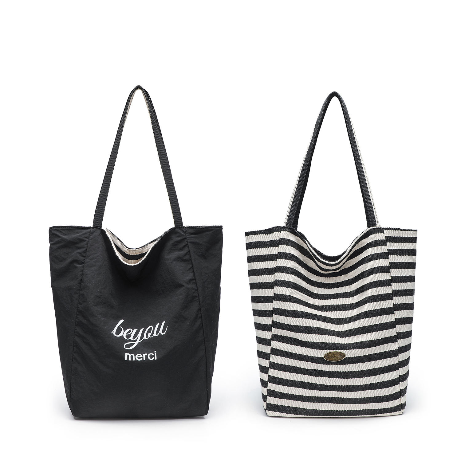 Black striped double-sided bag