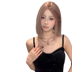 Perruque Courte Droite Monet Garden Lace Front Rose Brun Couverture Complète de la Tête Ligne de Cheveux Naturelle Fibre Kanekalon 13x6 - Product Image 2