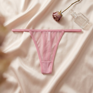 Tanga Sexy Rosa para Mujer al por Mayor, con Tirantes Finos, de Talle Bajo, Transparente, Lencería Transpirable de Tallas Grandes para Dama - Product Image 1