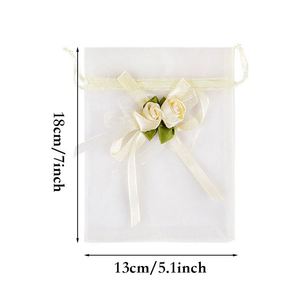 Sac en organza personnalisé avec rose, pochette en maille 13x18cm, sac à bijoux, emballage pour demoiselle d'honneur de mariage, décoration de festival - Product Image 2