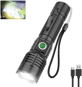 Lampe torche tactique LED rechargeable par USB 30W, batterie intégrée, portée de 1500 mètres, lampe de camping, lampe de poche - Product Image 1