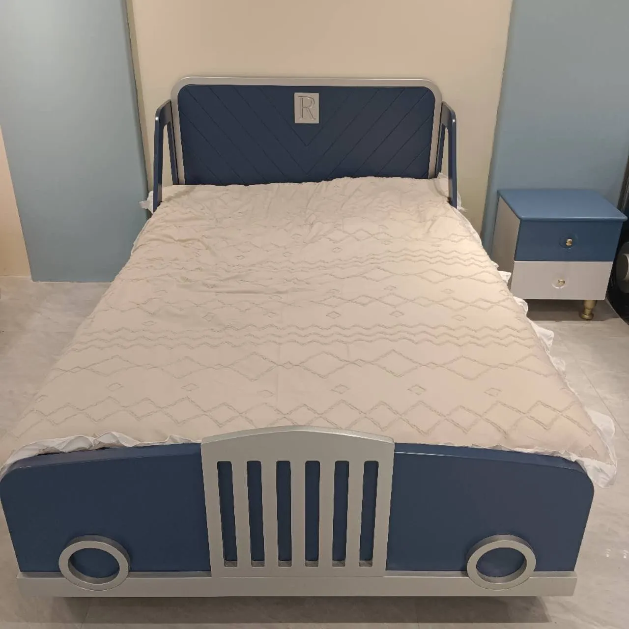 Kinderen Slaapkamer Houten Meubilair Full Size Blauw Massief Houten Maatwerk Houten Auto Bed