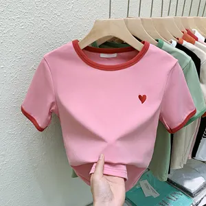 Kaos Crop Top Streetwear Premium Berkualitas Tinggi 100% Katun untuk Wanita, Blus Fashion Kasual, Kaos Wanita - Product Image 1