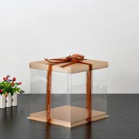6 ", 8" et 10 "boîtes à gâteaux transparentes rondes avec accents dorés, couches simples, doubles et hautes
