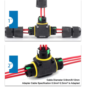 Connecteur étanche IP68 pour câble, dispositif de raccordement à trois voies, type T, terminal de câblage extérieur résistant à la pluie, câblage LED - Product Image 5