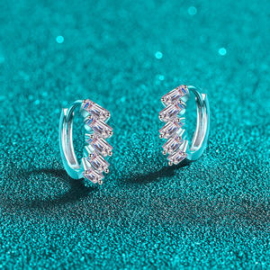 Dropshipping Luxury 1.5CT Baguette Diamond <b>Huggie</b> Earrings Sterling <b>Silver</b> Women's Trendy Party Gift Elegant Exquisite - Product Image 2