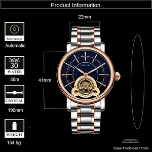 Reloj Mecánico Automático Aokulasic 2192, Resistente al Agua, de Acero Inoxidable y Cuero, con Diseño Moderno, Tourbillon, para Negocios - Product Image 2
