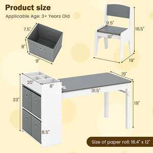 Eduland 2-in-1 trẻ em Đồ nội thất đặt gỗ hoạt động bàn & 4 Canvas lưu trữ thùng cho trẻ mới biết đi nghệ thuật thủ công & giấy viết CuộN chủ - Product Image 2