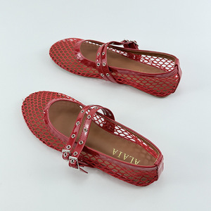 Nouvelles chaussures d'été à bout ouvert, à lacets, respirantes, en maille, de style français, avec jupe assortie et chaussures plates à talons bas - Product Image 3