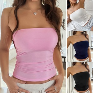 Venta al por mayor: <span class=keywords><strong>Top</strong></span> de tubo de punto sin espalda de color liso, sexy, de gran éxito para el verano 2026, con logo personalizado impreso, sin tirantes, para mujer. - Product Image 1