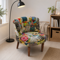 Fauteuil Kantha en gros, directement de l'usine, fauteuil d'appoint, canapé simple, tissu patchwork, style bohème, fait main, pieds en bois, OEM ODM