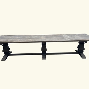 Tables à manger rectangulaires en bois massif récupéré, style rustique moderne du milieu du siècle, 3m ou 4m de long - Product Image 1