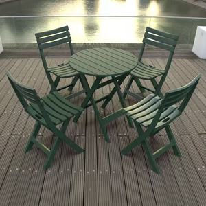 Green Wooden Outdoor Dining Restaurant <b>Table</b> Set 4 <b>Foldable</b> PU Leather <b>Chairs</b> Minimalist Design Durable Home Furniture - Product Image 1