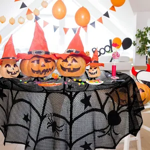 Mesa de Halloween DAMAI, decoración de terror, mantel de telaraña de encaje negro, decoraciones para fiestas temáticas de Halloween