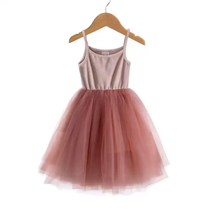 Vestido de tul de punto acanalado con tirantes finos para niñas pequeñas, falda de malla esponjosa con cintura elástica, informal de verano para cumpleaños de princesa - Product Image 3