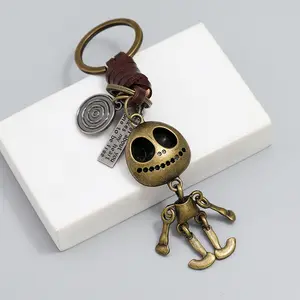 Creative Halloween 3D Skeleton Robot Keychain Punk Leather Weave Key Ring For Women Men Bag Pendant Key Chain Gifts