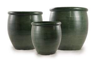 Pot de fleurs en céramique, finition brillante, vert forêt, texture côtelée horizontale fine, écologique, durable, pour intérieur, extérieur, jardin, patio - Product Image 2