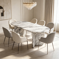 Table à manger en marbre Arabescato de luxe 170x100cm 75cm, bord sculpté arrondi, mobilier moderne de villa du Moyen-Orient