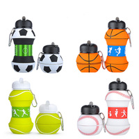 Bouteille d'eau pliable en silicone sans BPA, mignonne, pour le sport, avec motifs de football, soccer, basketball, tennis, baseball, cricket