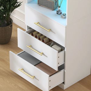 Armoire de présentation haute en bois moderne avec éclairage LED blanc, étagères ouvertes, commode minimaliste, meubles pour la maison et la chambre - Product Image 3