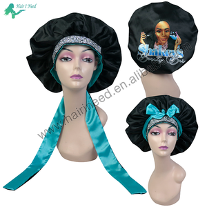 Vente en gros de bonnets avec logo personnalisé <span class=keywords><strong>bonnet</strong></span> de cravate en satin de soie pour tresse de cheveux <span class=keywords><strong>bonnet</strong></span> de tresse avec strass - Product Image 5
