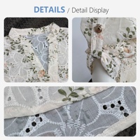 Chemisier Chic à Motifs Floraux et Découpes Ajourées pour Femme, Col Fendu, Manches à Revers, en Mélange de Viscose, Idéal pour les Vacances d'Été et les Tenues de Plage