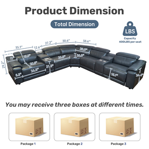 Canapé sectionnel en cuir inclinable électrique avec enceintes Bluetooth, design moderne en forme de L, meubles de salon avec charge sans fil - Product Image 6