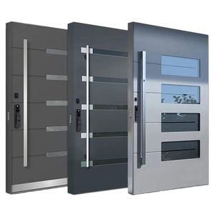 Puertas delanteras de diseño moderno para exteriores de madera de acero inoxidable de aleación de zinc antirrobo para uso comercial con cerraduras inteligentes - Product Image 1