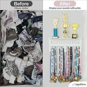 Nuovo stile tagliato al Laser verniciato a polvere Never Give Up White Medal Holder Hanger Display Wall Hanging Medal Holder Display - Product Image 4