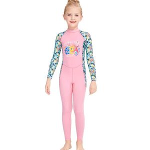 Combinaison de protection UV à manches longues pour filles, en spandex/nylon, avec fermeture éclair au dos, imprimée, pour la plage, le surf et la plongée en apnée - Product Image 3
